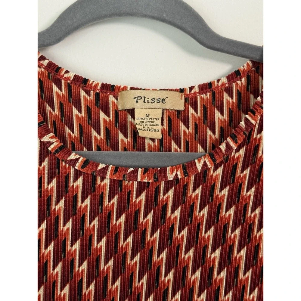 Vintage‎ Plisse Red Patterned Textured Top Y2k 90's Womens Sz M Retro Style